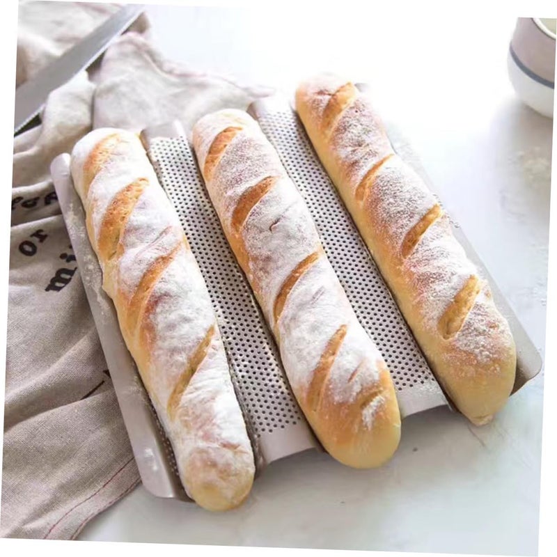 Carbon Steel Gold-colored Loaf Bake Mold with Three-slot Perforated Design, Small French Bread Baguette Pan for Oven Baking Toast and Loaves - Image 5