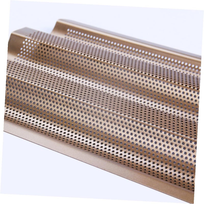 Carbon Steel Gold-colored Loaf Bake Mold with Three-slot Perforated Design, Small French Bread Baguette Pan for Oven Baking Toast and Loaves - Image 3