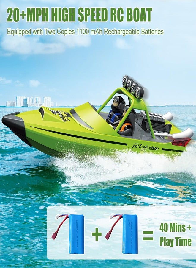 Hitish RC Boat for Kids Adults 2.4GHz Remote Control Boats with LED Light for Pool Lakes Water, 20MPH Fast Speed Racing Jet Boat, Boat Toy for Boys Girls, 2 Rechargeable Batteries 40+ Mins, Green - Image 5