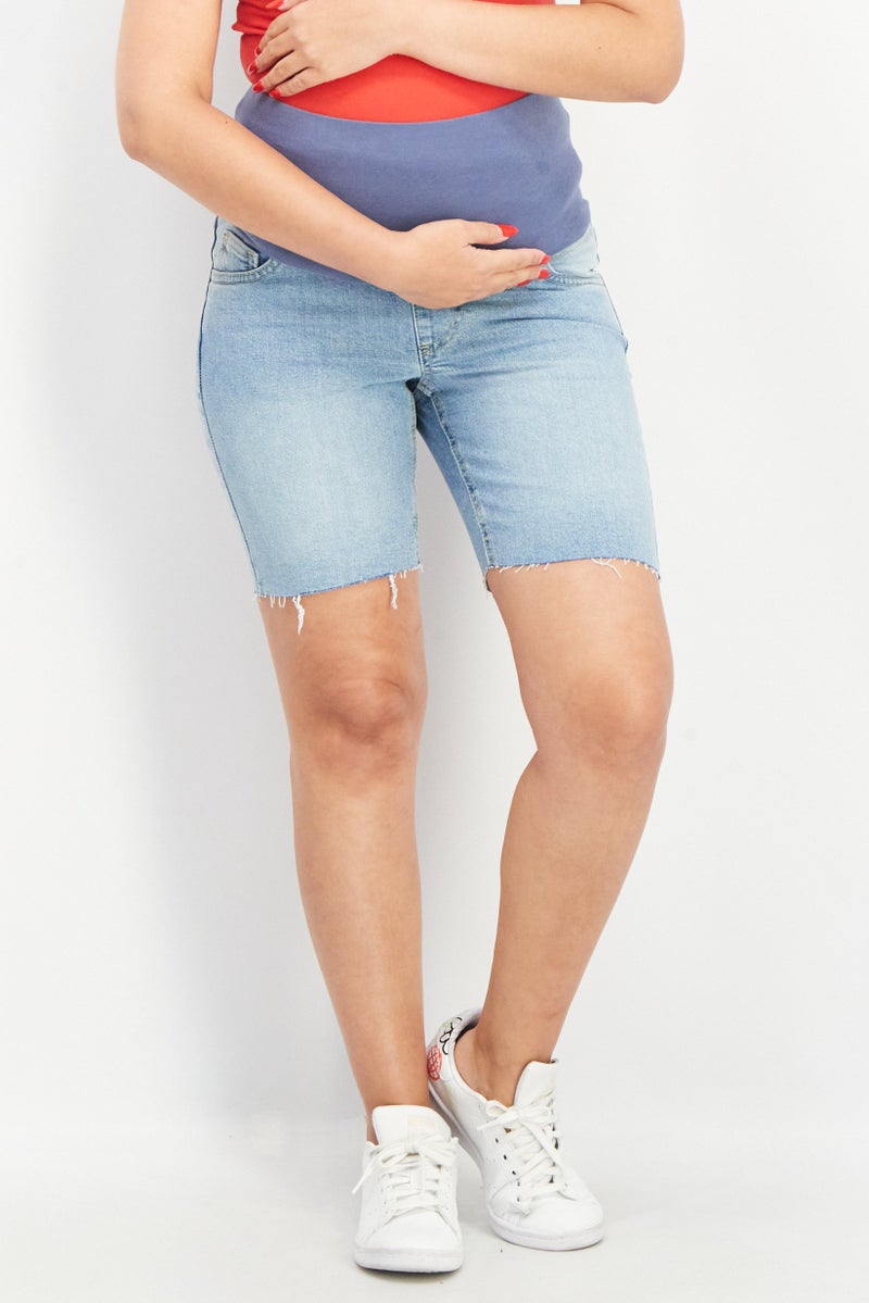 Cotton On Maternity Regular Fit Washed Denim Shorts, Blue - Image 1
