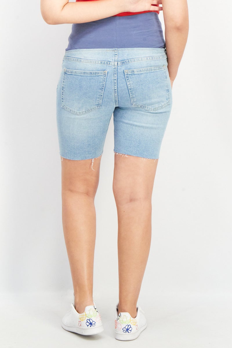 Cotton On Maternity Regular Fit Washed Denim Shorts, Blue - Image 3