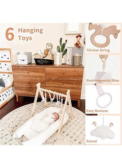 Gonice Wooden Baby Gym with 6 Hanging Toys Foldable Baby Play Gym Frame Activity Gym Hanging Bar Newborn Gift Baby Girl and Boy Gym，Baby Toys for Perfect 0-1.5 Years Baby (style1)  - Image 2