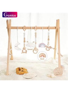 Gonice Wooden Baby Gym with 6 Hanging Toys Foldable Baby Play Gym Frame Activity Gym Hanging Bar Newborn Gift Baby Girl and Boy Gym，Baby Toys for Perfect 0-1.5 Years Baby (style1)  - Image 1