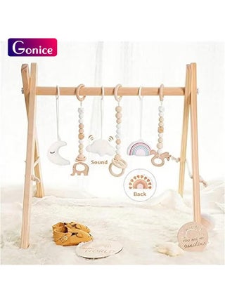 Wooden Baby Gym with 6 Hanging Toys Foldable Baby Play Gym Frame Activity Gym Hanging Bar Newborn Gift Baby Girl and Boy Gym，Baby Toys for Perfect 0-1.5 Years Baby (style1) - pzsku/ZDA83CED314E98645375BZ/45/_/1732089729/8f9f432a-9841-48ef-a44f-76e16fc81193