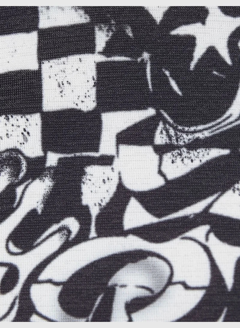 كوتون Graffiti Printed Crew Neck Long Sleeve T-Shirt