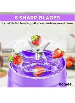 ECARES ECARES® Portable Blender Cup, Electric USB Juicer Blender, Mini Blender, For Shakes, Juices and Smoothies, 380ml, Six Blades Great for Mixing, Lightweight, Convenient, for Kitchen, Home, Travel.  - Image 3