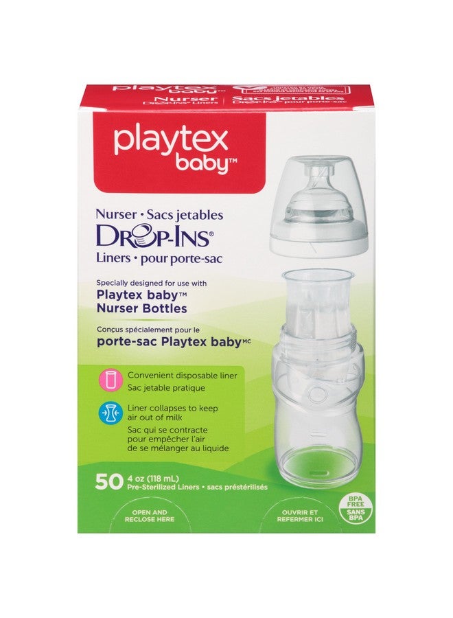 playtex baby زجاجات الرضاعة Dropins بطانات قابلة لإعادة التدوير ومخصصة للاستخدام مرة واحدة معقمة مسبقًا 4 أونصة 50 قطعة - Image 1