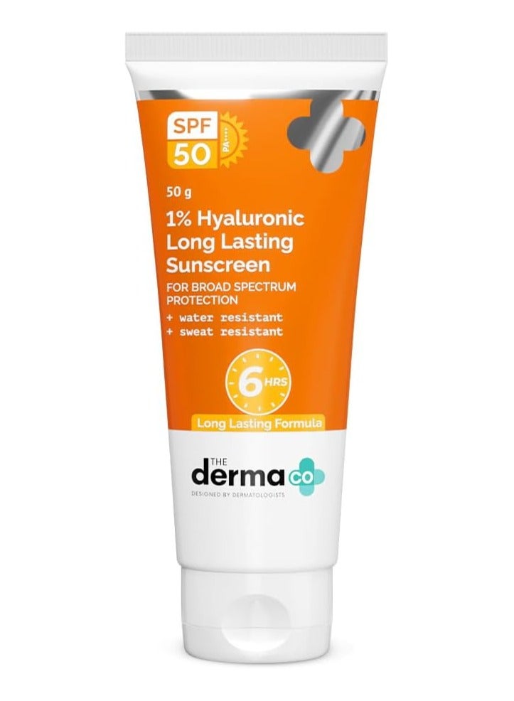 The Derma Co 1% Hyaluronic Long Lasting Sunscreen Spf 50 Pa++++ With Hyaluronic Acid & Vitamin E For Broad Spectrum Protection- 50 G, All Skin Types |6... - Image 1
