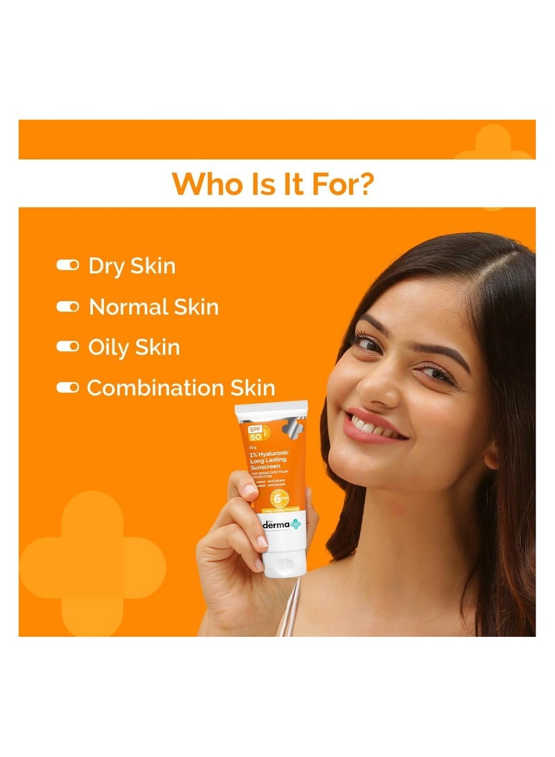The Derma Co 1% Hyaluronic Long Lasting Sunscreen Spf 50 Pa++++ With Hyaluronic Acid & Vitamin E For Broad Spectrum Protection- 50 G, All Skin Types |6... - Image 4