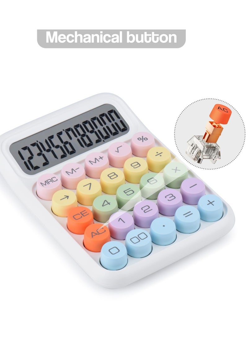 Excefore Mechanical Switch Calculator, Colorful Candy Calculator,12 Digit Desk Calculator Extra Large LCD Display, Suitable for Daily and Basic Office (White) - Image 2