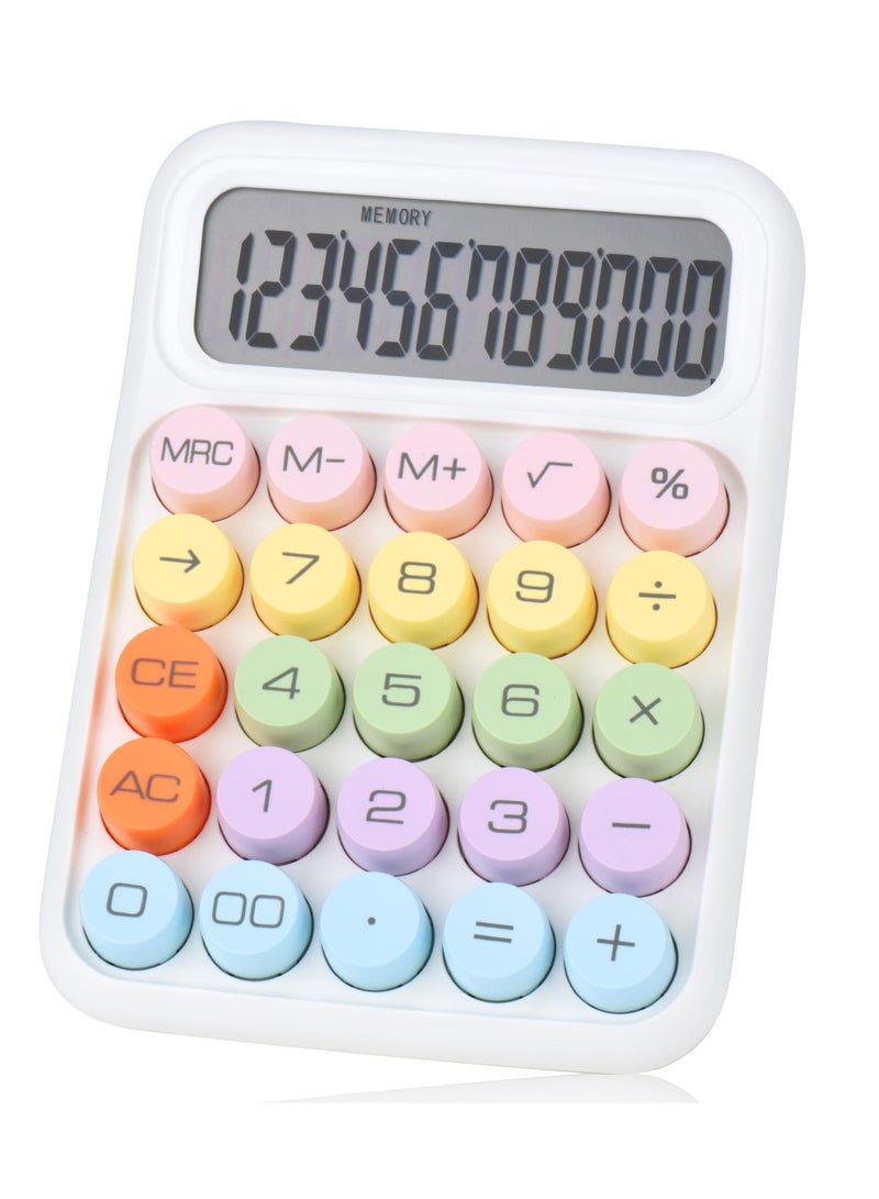 Excefore Mechanical Switch Calculator, Colorful Candy Calculator,12 Digit Desk Calculator Extra Large LCD Display, Suitable for Daily and Basic Office (White) - Image 1