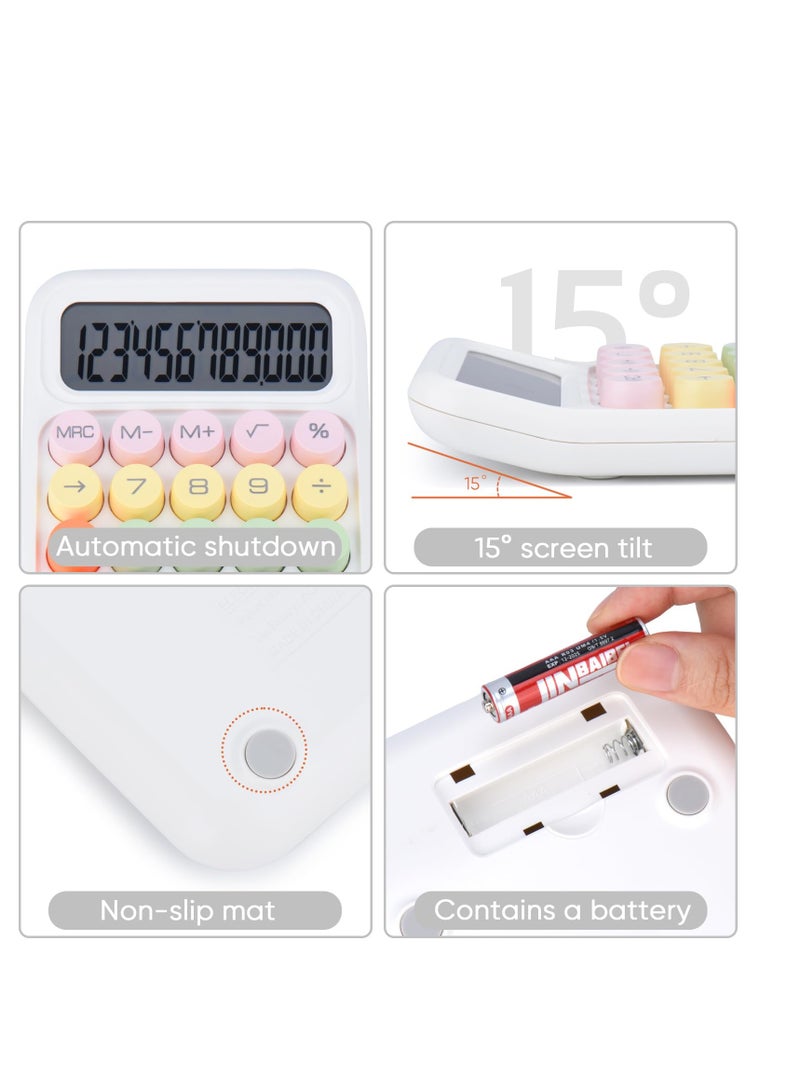 Excefore Mechanical Switch Calculator, Colorful Candy Calculator,12 Digit Desk Calculator Extra Large LCD Display, Suitable for Daily and Basic Office (White) - Image 4