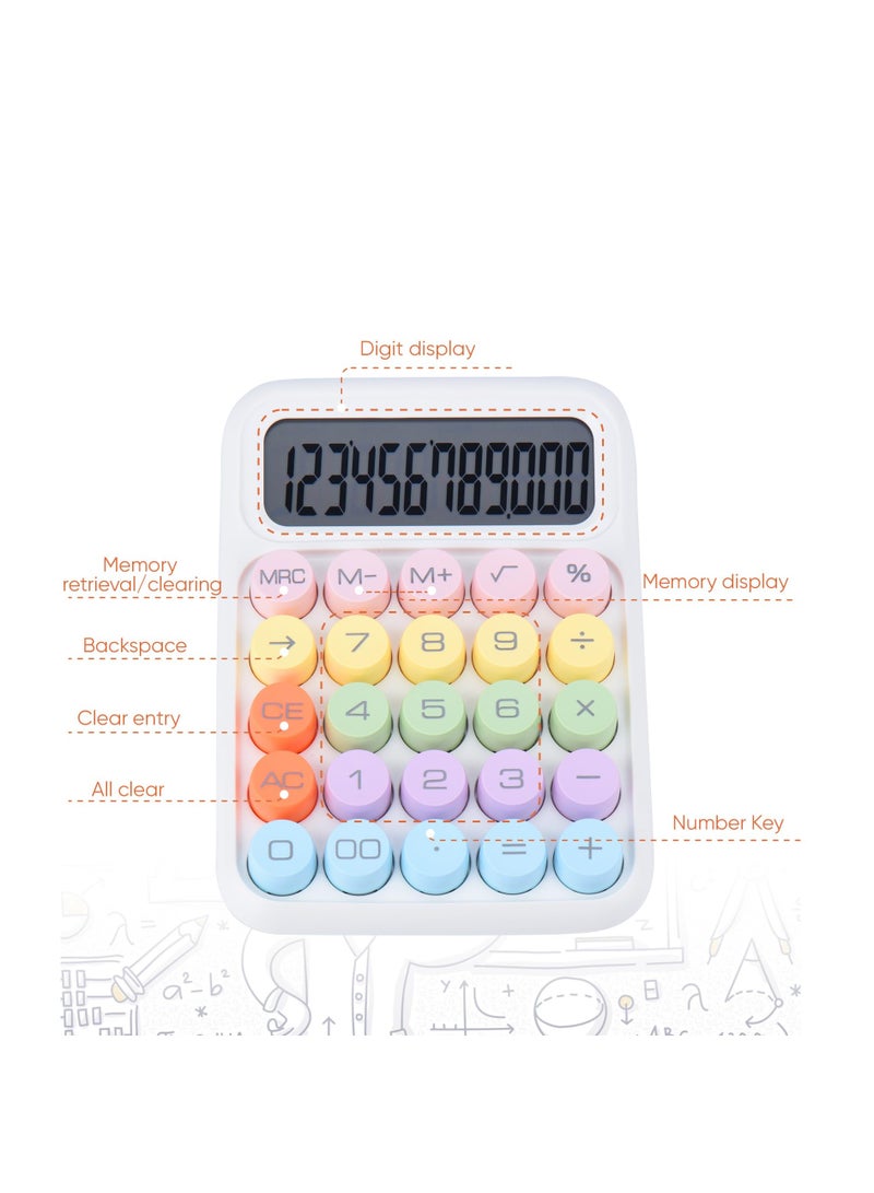 Excefore Mechanical Switch Calculator, Colorful Candy Calculator,12 Digit Desk Calculator Extra Large LCD Display, Suitable for Daily and Basic Office (White) - Image 5