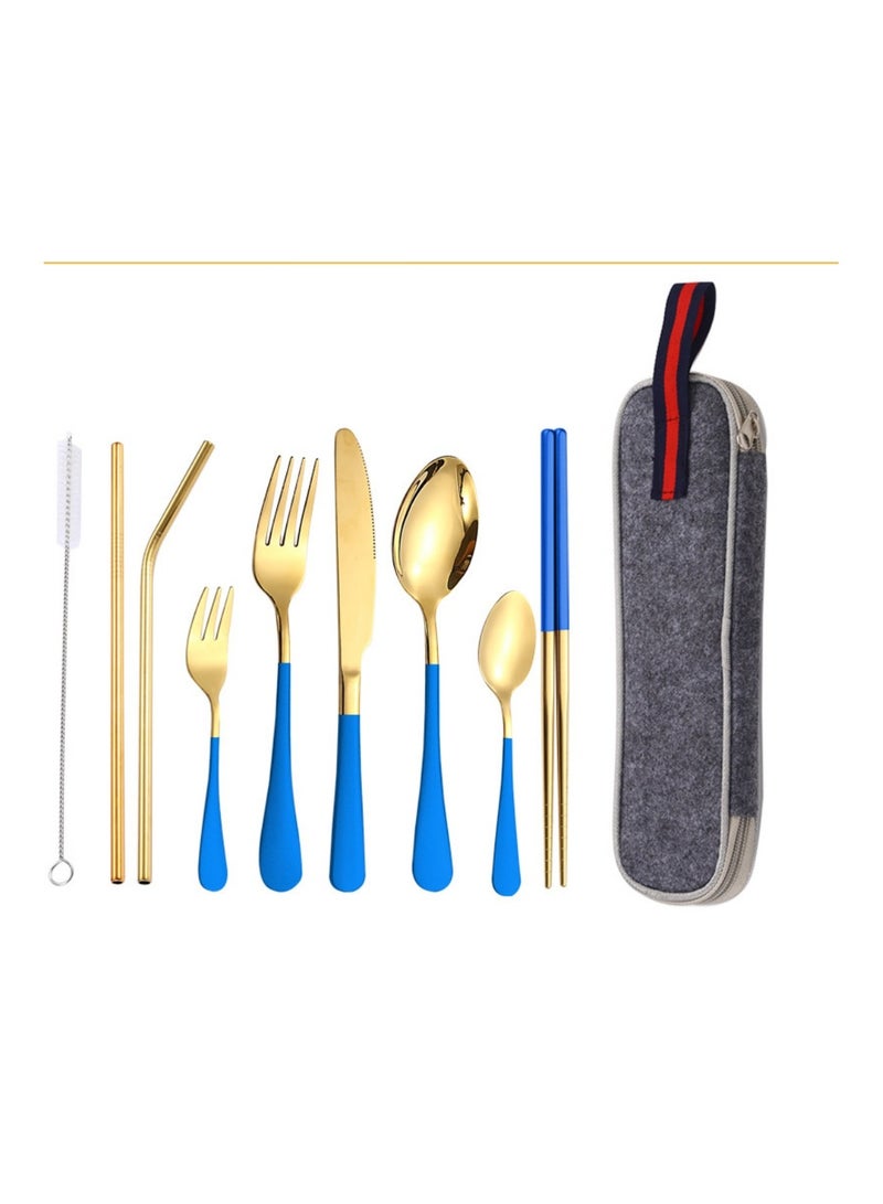 KUYING Outdoor Portable Tableware Set Camping Picnic Stainless Steel knife Fork Spoon 9-Piece Set 