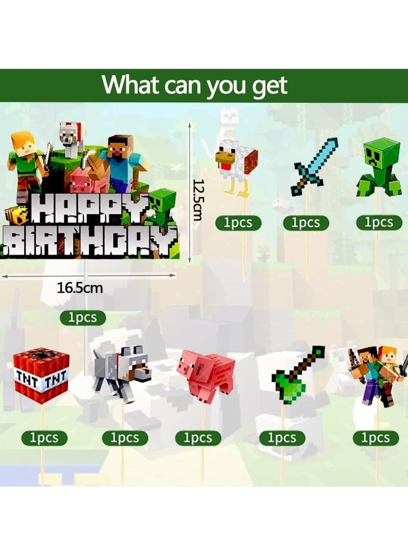 9PCS Pixel Miner Party Cake Toppers - Fun Birthday Decorations for Boys and Girls, Perfect Pixel Themed Game Theme Party Supplies - Image 2