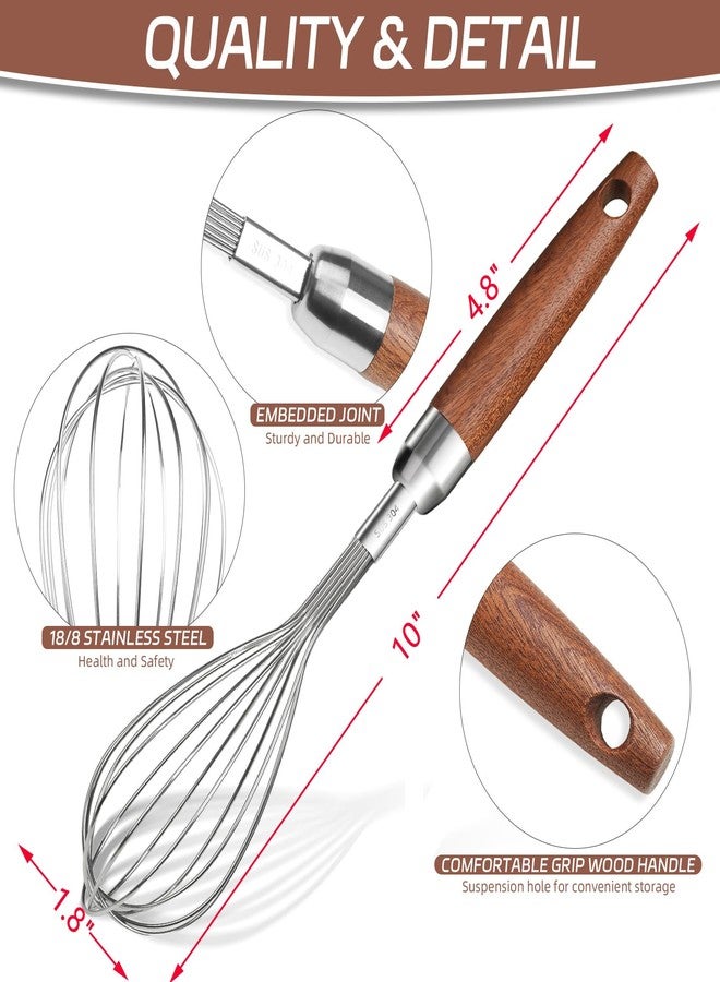 EVNSIX Stainless Steel Wire Whisk, Wooden Handle Kitchen Multi Function Non Stick Balloon Whisk Egg Beater for Blending Whisking, Beating, Frothing & Stirring Batters (10"L x 1.8"W) - Image 2