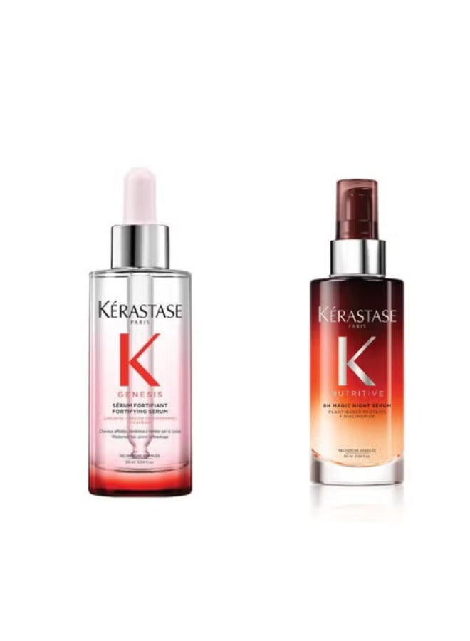 KERASTASE Genesis Serum Anti-Chute Fortifiant 90ml & Nutritive 8h Magic Night Serum for Dry Hair 90mlBundle - Image 1