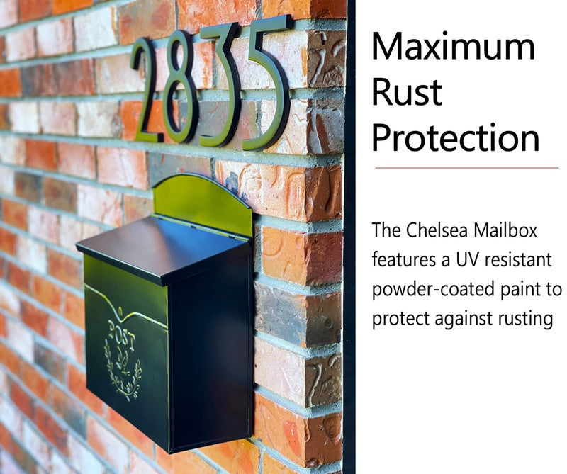 NACH Chelsea Wall Mount Mailbox for Outside, 11.5 x 5 x 13 inches, Black Mailboxes for Outside, Water Resistant Mailbox for Outside - Image 4