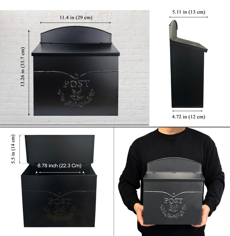 NACH Chelsea Wall Mount Mailbox for Outside, 11.5 x 5 x 13 inches, Black Mailboxes for Outside, Water Resistant Mailbox for Outside - Image 3