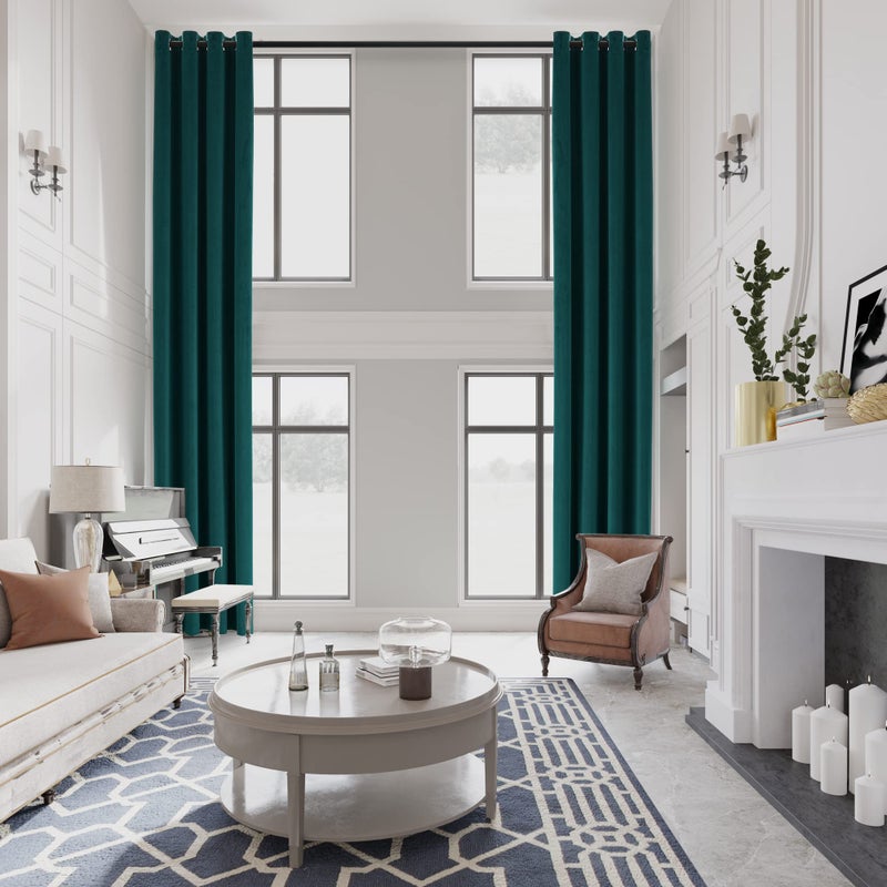 MASWOND Extra Long Blackout Curtains  HeavyDuty Velvet Drapes Heat and Chill Resistant Window Panels for Living Room Villa Patio Door Peacock Green 52W144L Set of 1