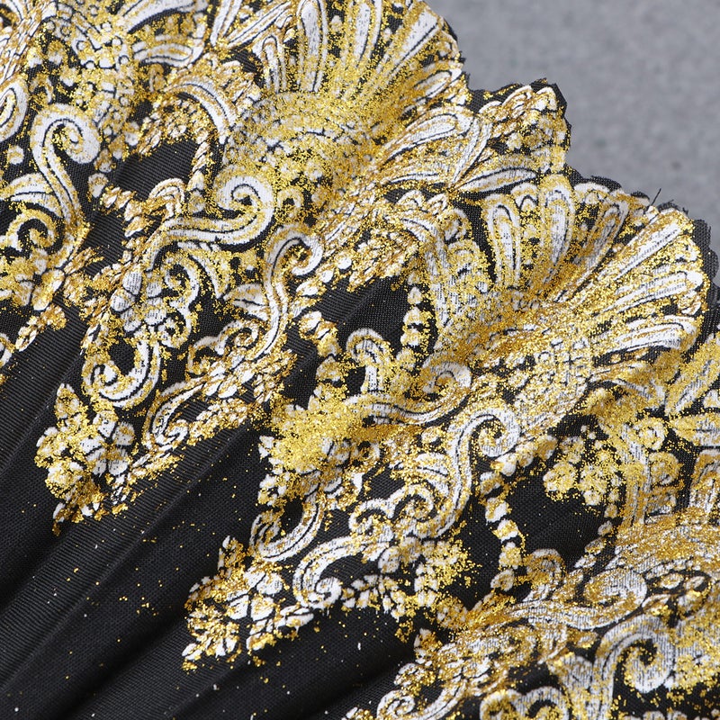 Black Color Chinese Style Sequins Fan Vintage Folding Hand Fans Embroidered Handheld Fan - Image 4