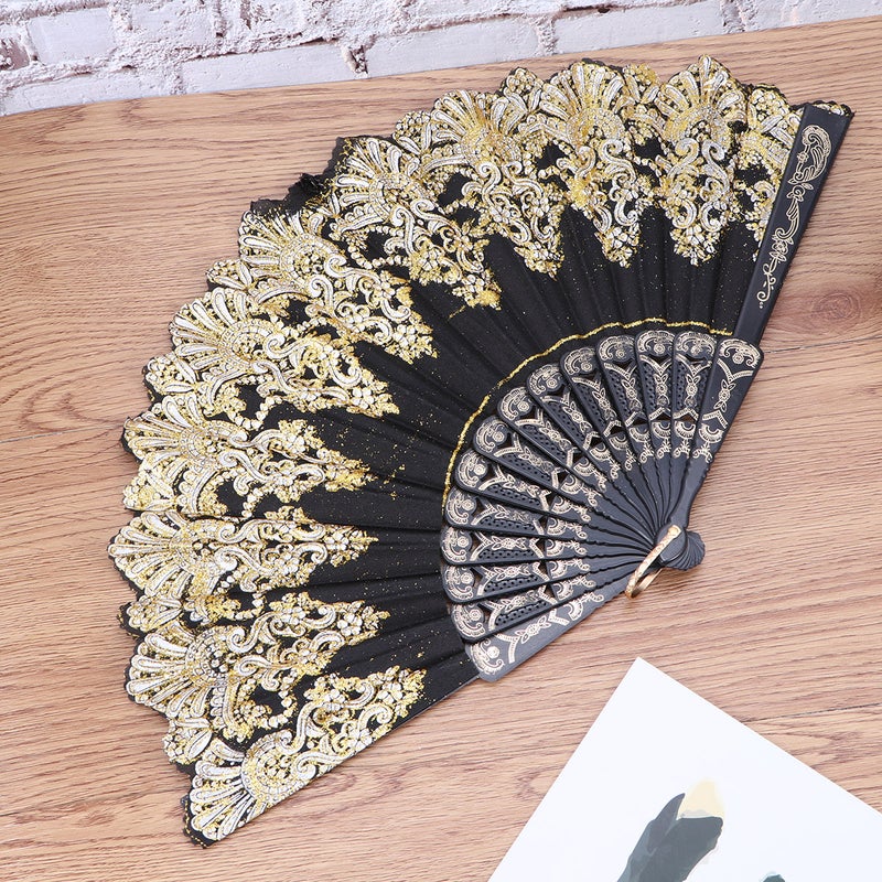 Black Color Chinese Style Sequins Fan Vintage Folding Hand Fans Embroidered Handheld Fan - Image 3