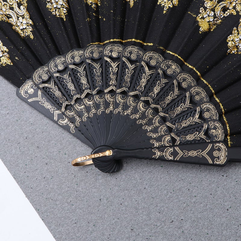 Black Color Chinese Style Sequins Fan Vintage Folding Hand Fans Embroidered Handheld Fan - Image 2