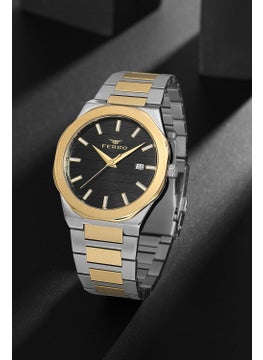 FERRO Men's Silver-Gold Color Green Inside Sport-Classic Calendar Wristwatch + Bracelet Gift  - Image 1