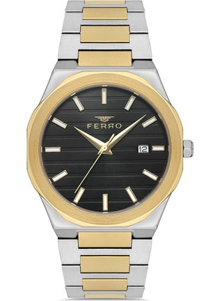 FERRO Men's Silver-Gold Color Green Inside Sport-Classic Calendar Wristwatch + Bracelet Gift  - Image 3