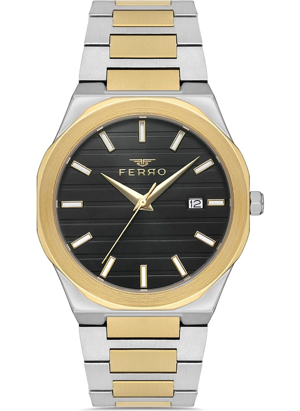 FERRO Men's Silver-Gold Color Green Inside Sport-Classic Calendar Wristwatch + Bracelet Gift  - Image 3