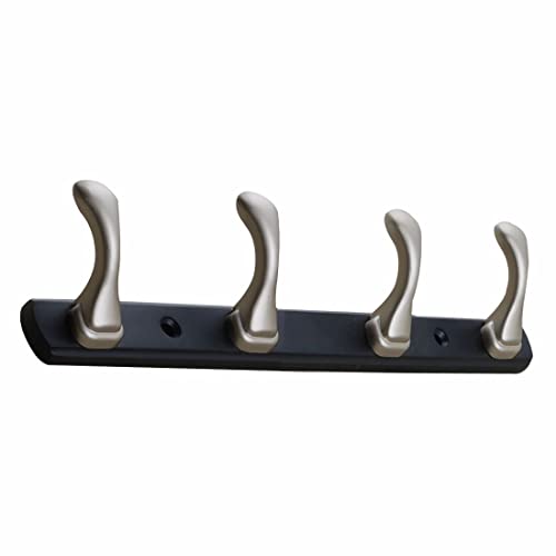 FERIO Zinc 4 Pin Hook Cloth Hanger Door Wall Hooks Rail for Hanging Clothes, Bathroom Cloth Hooks Hanger Door Wall Bedroom Bathroom Robe Hook (Pack of 1, 4 Hook, Silver and Black) - Image 1