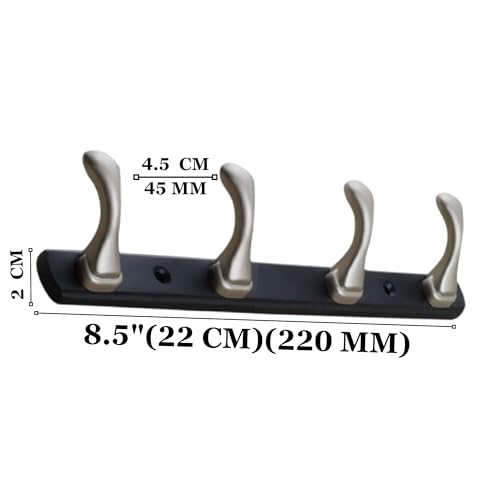 FERIO Zinc 4 Pin Hook Cloth Hanger Door Wall Hooks Rail for Hanging Clothes, Bathroom Cloth Hooks Hanger Door Wall Bedroom Bathroom Robe Hook (Pack of 1, 4 Hook, Silver and Black) - Image 2