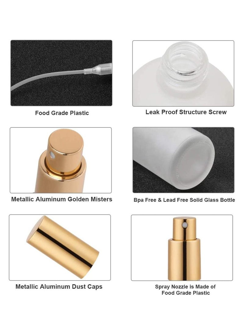 SYOSI - Spray Bottles 100ml, Frosted Glass Spray Bottles, 2Pcs Leak Proof Travel Empty Spray Bottles with Caps, Refillable Bottle for Perfume, Essential Oils, Makeup Toner Lotion Hair Sprayer (Gold) - Image 1