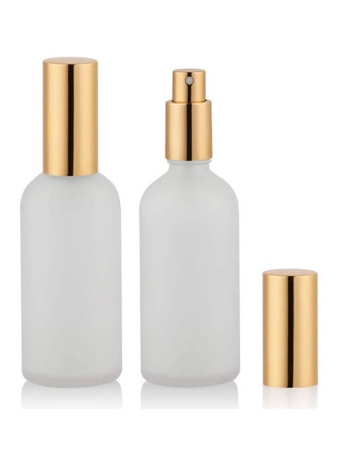 Spray Bottles 100ml, Frosted Glass Spray Bottles, 2Pcs Leak Proof Travel Empty Spray Bottles with Caps, Refillable Bottle for Perfume, Essential Oils, Makeup Toner Lotion Hair Sprayer (Gold)