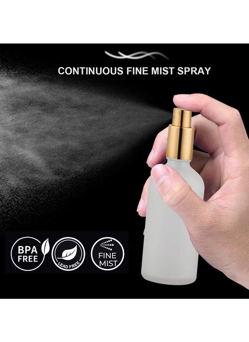 SYOSI - Spray Bottles 100ml, Frosted Glass Spray Bottles, 2Pcs Leak Proof Travel Empty Spray Bottles with Caps, Refillable Bottle for Perfume, Essential Oils, Makeup Toner Lotion Hair Sprayer (Gold) - Image 1