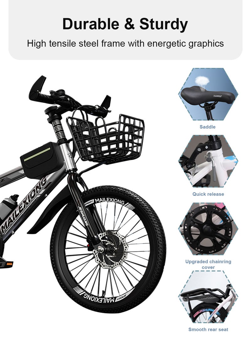 JRSHUANG Kids Bike 22 Inch, 7 Speed Dual Disc Brake Bicycle with Passengers Rear Seat Adjustable Seat and Basket, Kids Road Bike for 6-18 Years Boys and Girlsi - Image 3