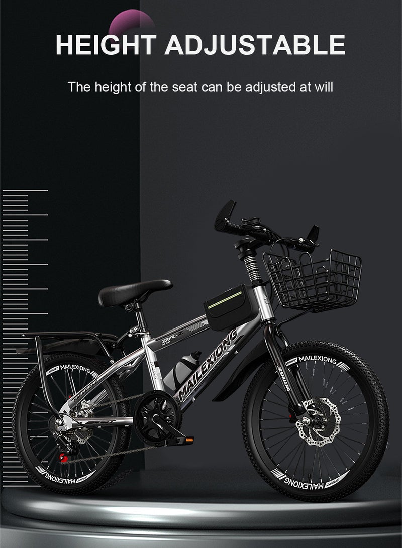 JRSHUANG Kids Bike 22 Inch, 7 Speed Dual Disc Brake Bicycle with Passengers Rear Seat Adjustable Seat and Basket, Kids Road Bike for 6-18 Years Boys and Girlsi - Image 5