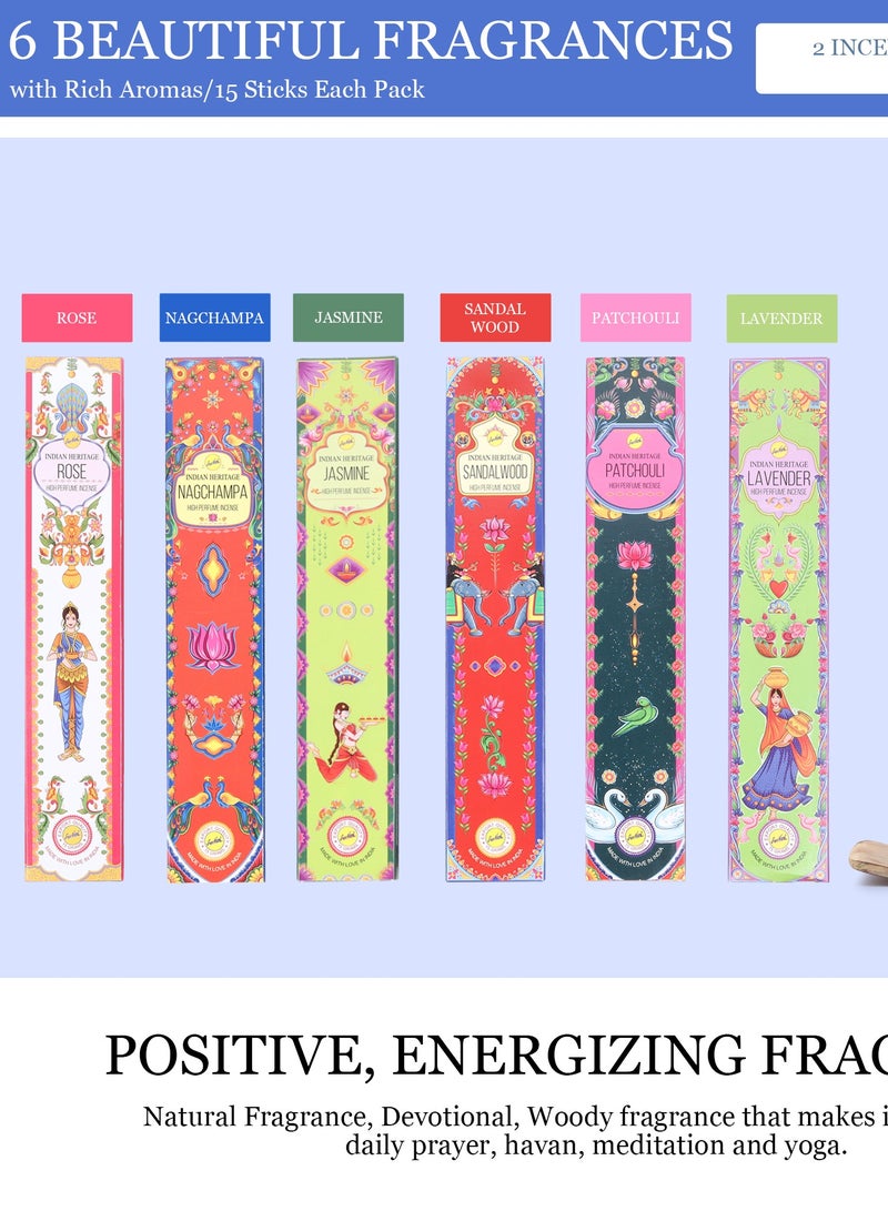 Six Beautiful Fragrance Incense Sticks Rose, Jasmine, SandalWood, Patchouli, Lavender For Meditation, Yoga And Stress Relief Non Toxic 2 Incense Holder Per Pack - Pack Of 6, 15 Sticks  - Image 3