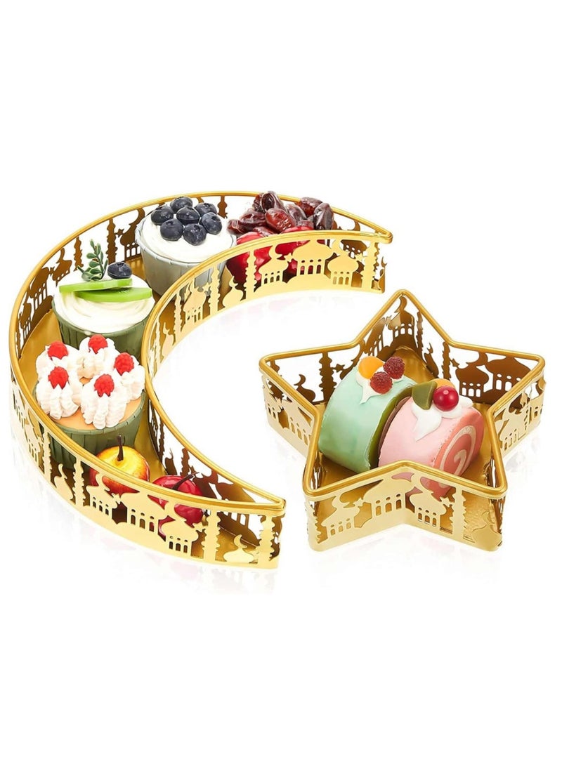 كوول تشيك مجموعة طبق رمضان، 2 قطعة، طبق طعام القمر والنجوم، موسم الفطر المبارك، أدوات مائدة، حاويات للحلويات/الشوكولاتة/تمر، زينة منزلية. - Image 1