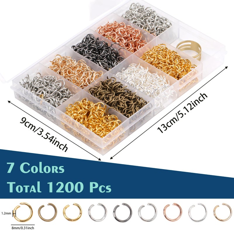 Gmma 8 mm Jump Rings for Jewelry Making 7 Colors 1200 Pcs Stainless Steel Jump Rings with Open/Close Tools for Necklace Bracelet Repair Keychains Jewelry Making Supplies(8mm/0.31") - Image 2