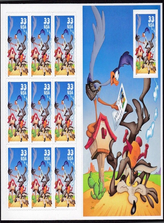 U.S. Plastic Corp. Wile E. Coyote & Road Runner Looney Tunes Sheet of 10 33-Cent Stamps, US, Scott 3391 - Image 1