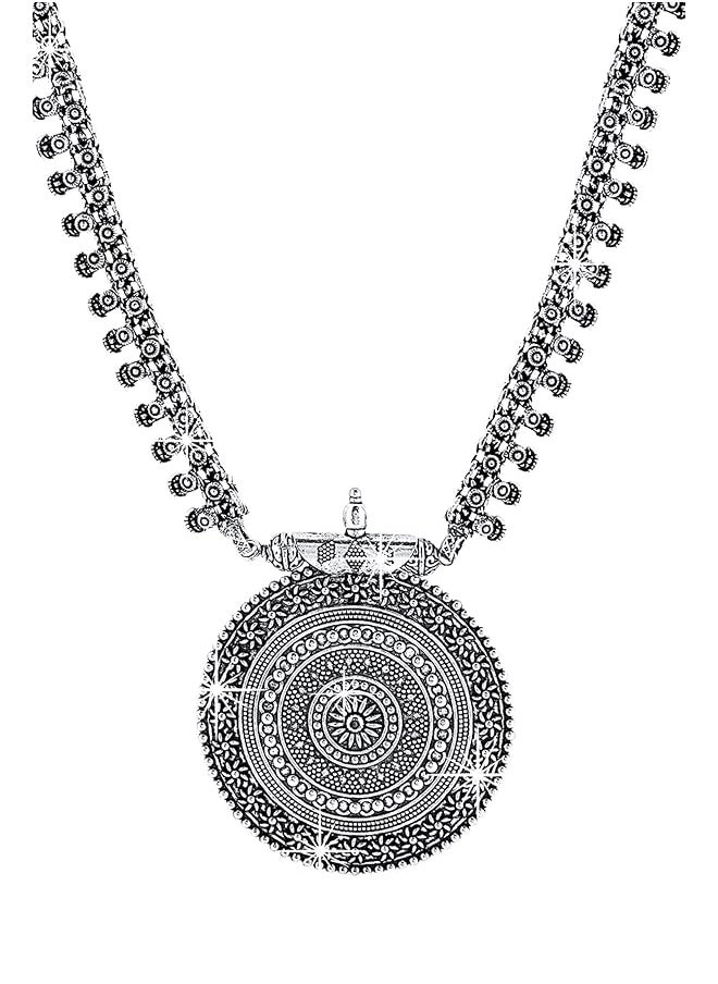 YELLOW CHIMES - German Silver Oxidized Traditional Latest Fashion Pendant Necklace With Earrings Jewelery Set For Women And Girls Charm Pendant 3 - Image 1