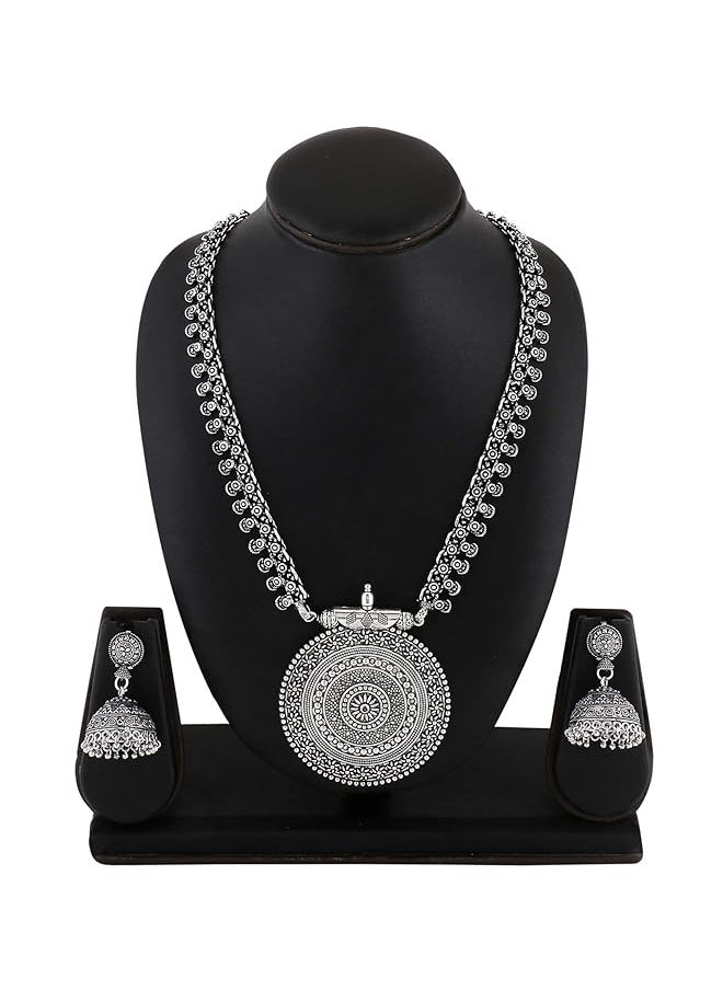 YELLOW CHIMES - German Silver Oxidized Traditional Latest Fashion Pendant Necklace With Earrings Jewelery Set For Women And Girls Charm Pendant 3 - Image 1