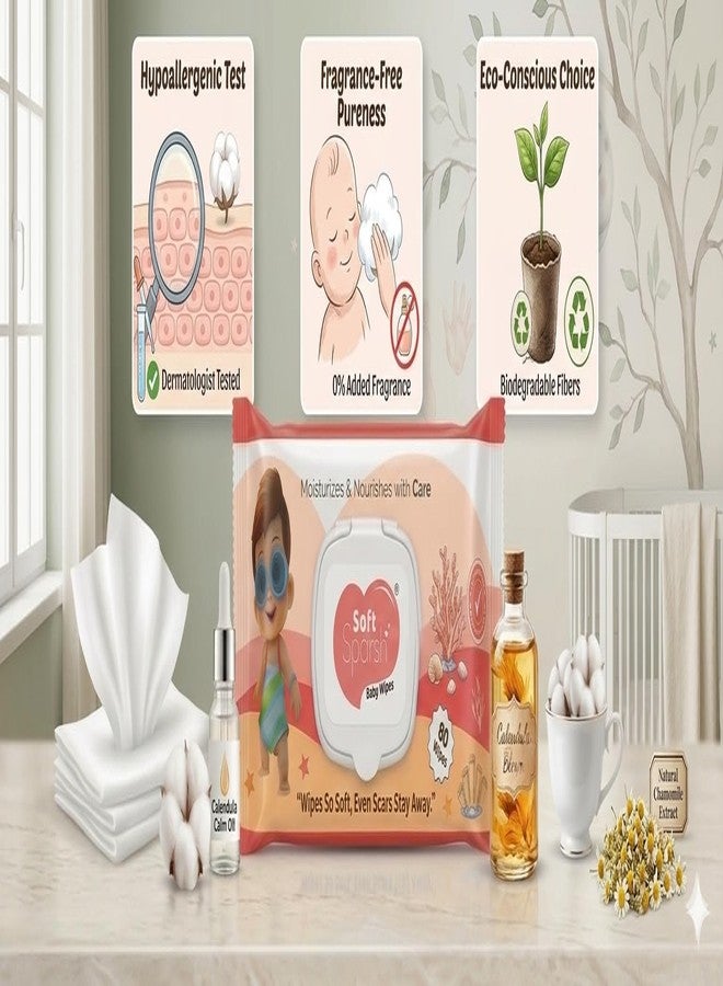 KETLIX Soft Sparsh Baby Wipes, Moisturises & Nourishes, 80 Wipes per Pack, Pack of 3 - Image 3