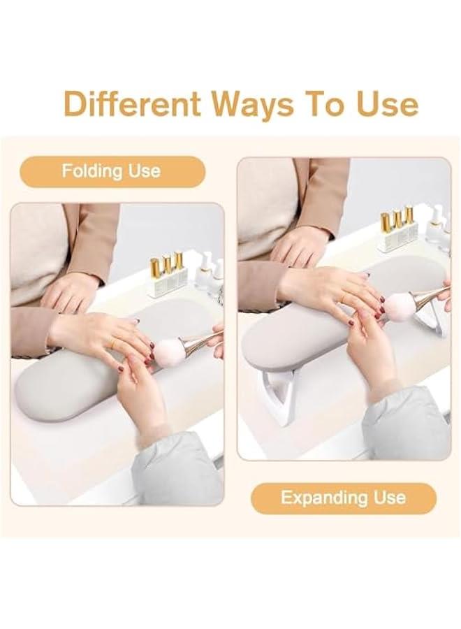 مسند ذراع الأظافر، مسند أظافر من جلد البولي يوريثان قابل للطي للتقليم، مع حصيرة أظافر ناعمة للطاولة ومسند يد ناعم لأظافر الأكريليك/وسادة يد للأظافر لاستخدام صالون المانيكير (رمادي فاتح) - Image 3