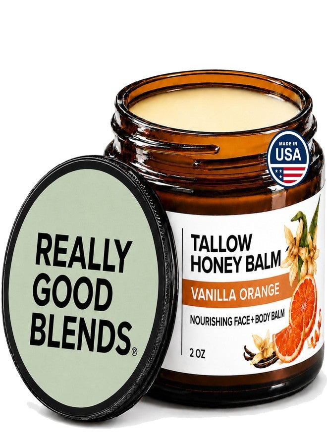 Really Good Blends مزيج رائع حقًا - بلسم العسل بالدهن، زبدة الجسم العضوية، دهن بقري مُغذّى على العشب للبشرة، مرطب طبيعي مُهدئ للجسم والوجه | صُنع في الولايات المتحدة الأمريكية - 2 أونصة (فانيليا وبرتقال) - Image 1