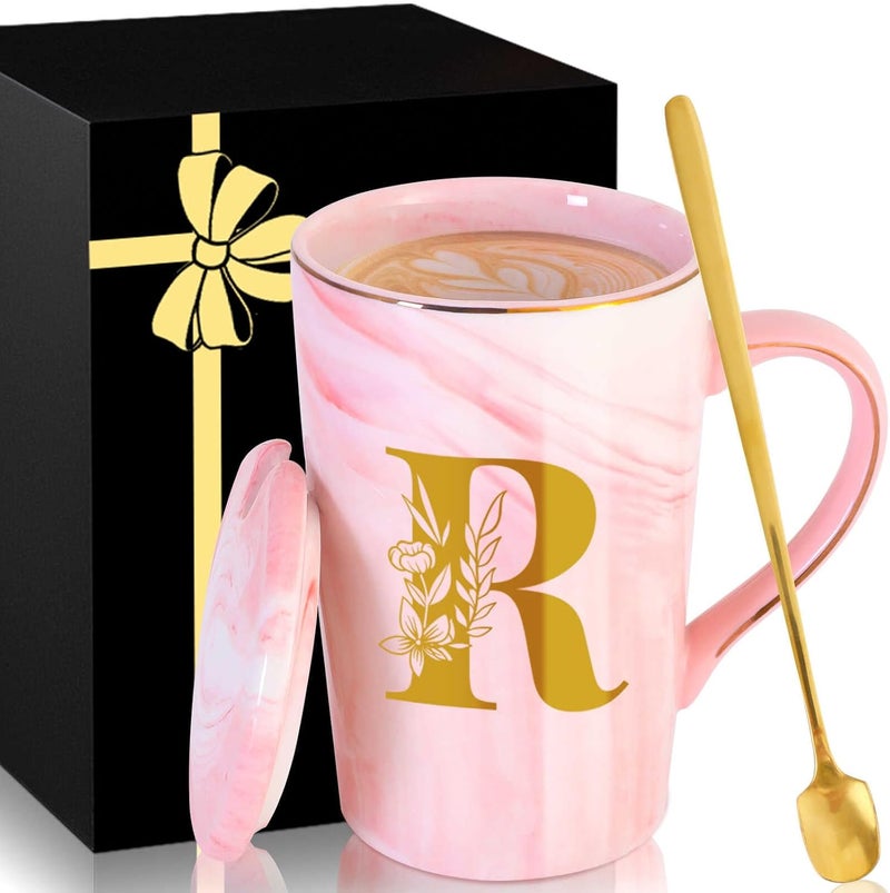 MNZZ Personalized Ceramic Coffee Mug with Lid Tea Cup Happy Birthday Christmas Xmas Day Holiday Gift for Female Boss Teacher Aunt Big Small Sister in Law Mother Stepmother Wedding Groom Bride Officiant,R - Image 1