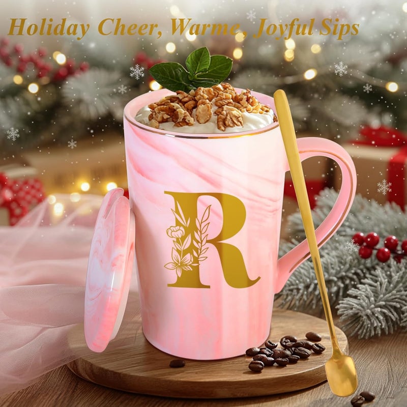 MNZZ Personalized Ceramic Coffee Mug with Lid Tea Cup Happy Birthday Christmas Xmas Day Holiday Gift for Female Boss Teacher Aunt Big Small Sister in Law Mother Stepmother Wedding Groom Bride Officiant,R - Image 3