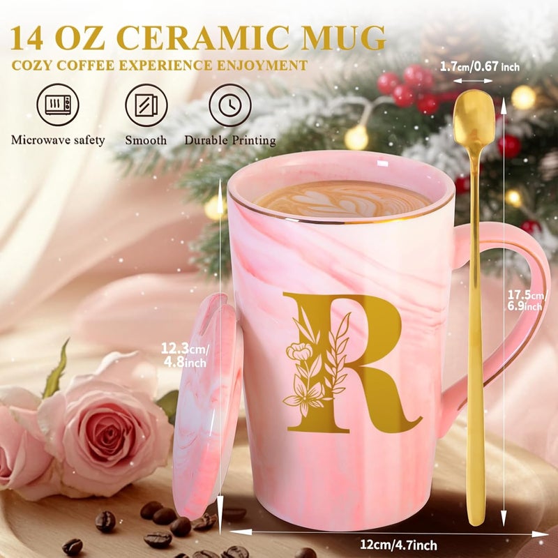 MNZZ Personalized Ceramic Coffee Mug with Lid Tea Cup Happy Birthday Christmas Xmas Day Holiday Gift for Female Boss Teacher Aunt Big Small Sister in Law Mother Stepmother Wedding Groom Bride Officiant,R - Image 4
