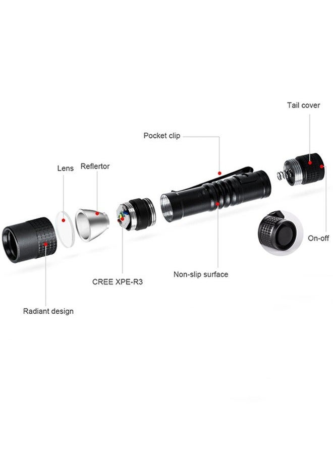 Generic - LED Mini Flashlight Ultra Bright Pocket Flashlight Pen Light Flashlight White Light Led Tactical Penlight Inspection Light with Clip for Camping Outdoor Emergency Inspection Work Repair Black - Image 1
